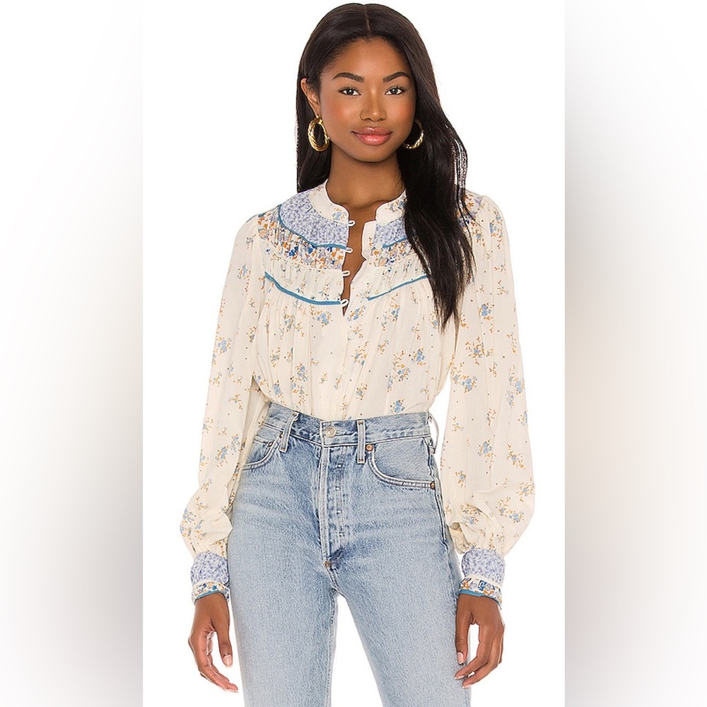 Free People Paloma Printed Blouse in Tea Combo